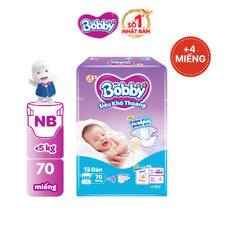 Tã dán sơ sinh Bobby NB70/S80/M76