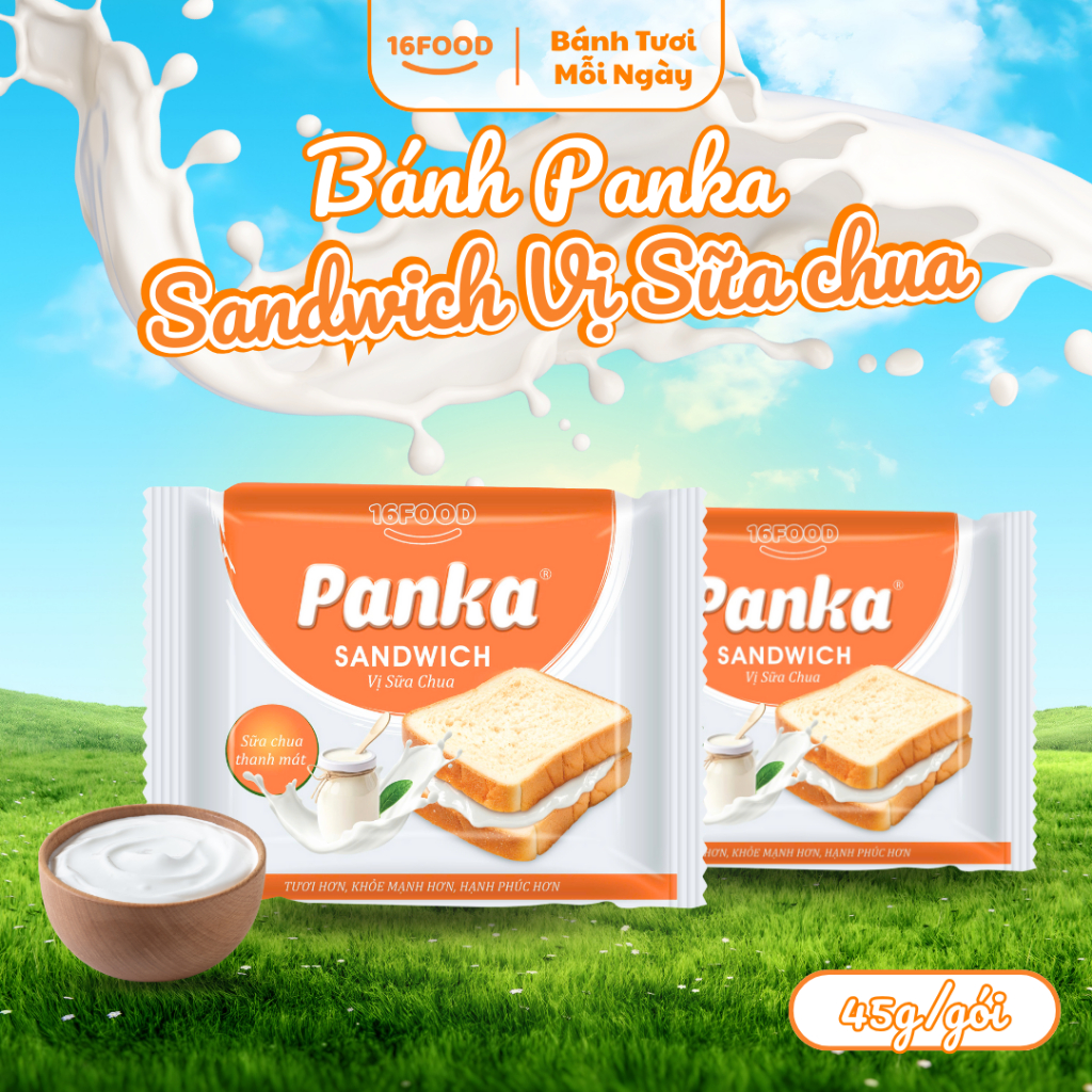 Bánh Panka Sandwich Nhân Sữa Chua 45g/gói - Phù Hợp Cho Ăn Sáng, Bữa Phụ | 16FOOD