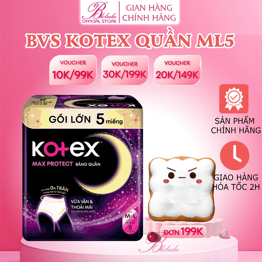 Băng vệ sinh dạng quần Kotex size M-L gói 5 miếng tiết kiệm - BĂNG QUẦN KOTEX