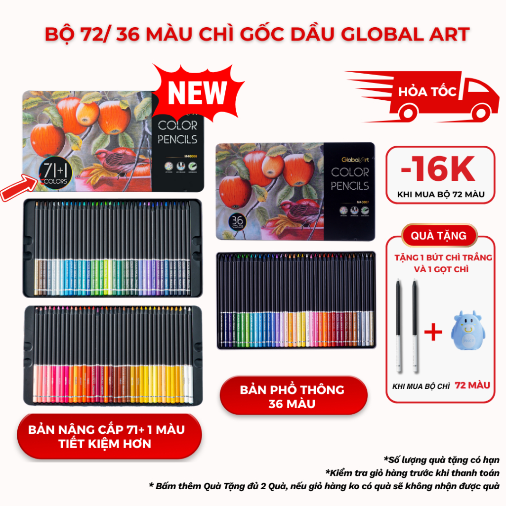   TẶNG GỌT CHÌ  Màu Chì Gốc Dầu GLOBAL ART 72  36 Màu Viết Chì Màu Cao Cấp Lõi 4mm Đậm Mịn Vẽ Chuyên Nghiệp M40007 8 