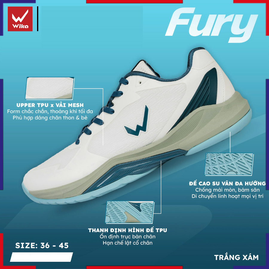Giày pickleball, cầu lông Wika Fury - Chính hãng