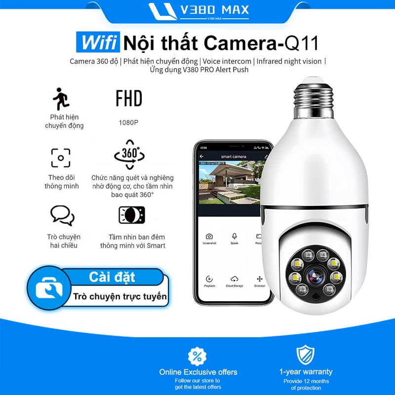 CCTV Kết nối WiFi Camera V380 Max Q11 an ninh nhà thông minh IP Camera Baby/Pet/Nanny HD 1080P Ứng d
