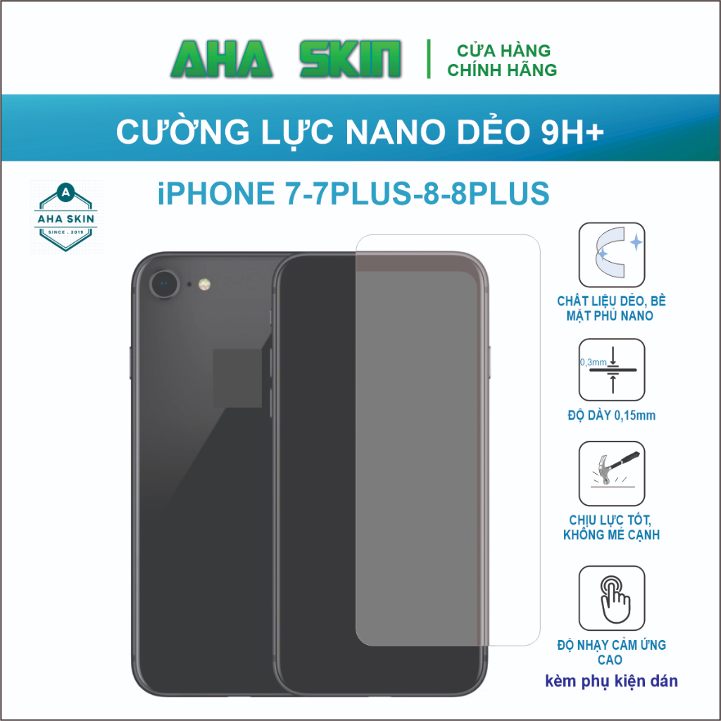 Dán cường lực Iphone 7/7Plus/8/8Plus, Cường lực dẻo 9h+