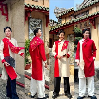   Mở Bán Tặng Khăn Bandana  Áo Dài Nam Cách Tân "Minh Xuân Ngũ Phúc" Phối Hai Màu Tặng Khăn Ngũ Phúc Mr Smile 99 AD07 