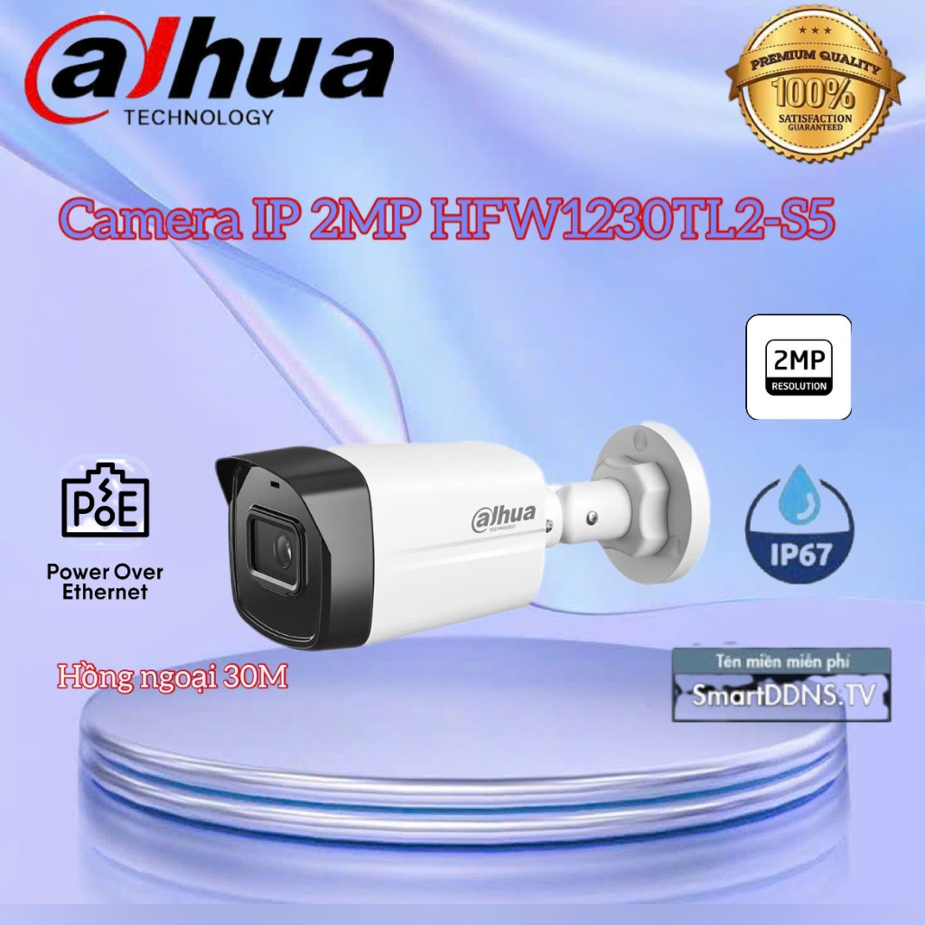 Camera IP 2MP DAHUA DH-IPC-HFW1230TL2-S5-VN - Không hỗ trợ Mic - Hồng Ngoại 30M