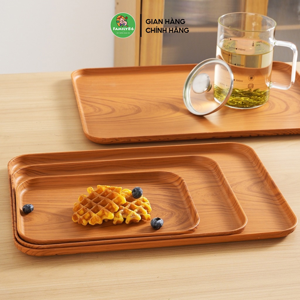 Khay Nhựa Chữ Nhật, Khay Nhựa Giả Gỗ Đựng Đồ Ăn Decor Chụp Ảnh, Khay Bê Đồ Quán Cafe Nhà Hàng