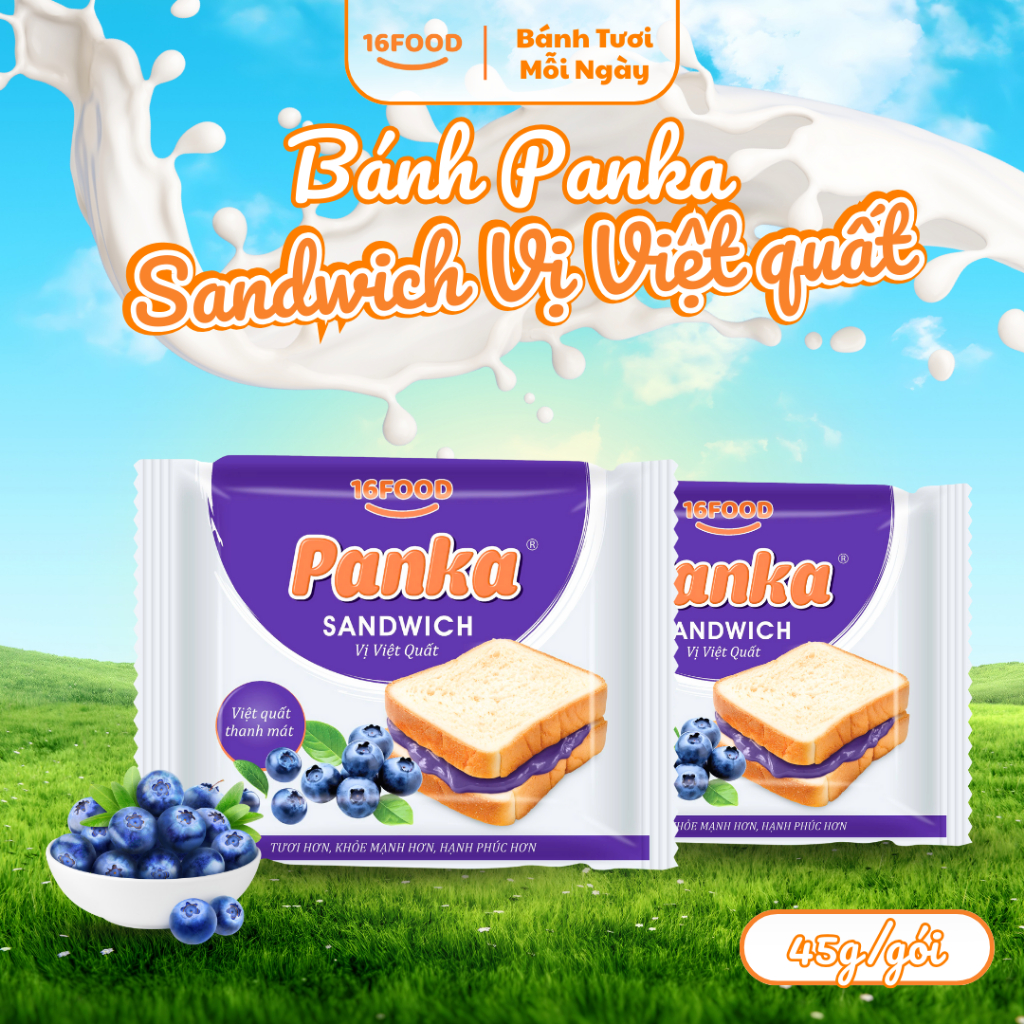 Bánh Panka Sandwich Nhân Việt Quất 45g/gói - Phù Hợp Cho Bữa Sáng, Bữa Phụ | 16FOOD