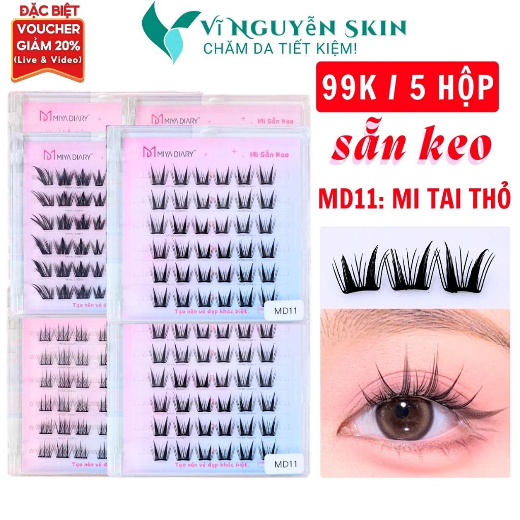 Lông Mi Giả SẴN KEO 99K/5 hộp, Mẫu Mi Tai Thỏ, Có Thể Tái Sử Dụng Mềm Mại Tự Nhiên