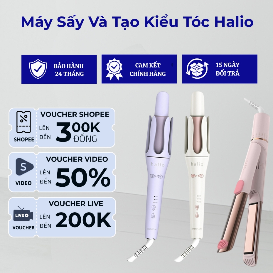 Máy uốn tóc tự xoay ion âm Halio instaCurl Premium Automatic Hair Styler - BH 12 tháng