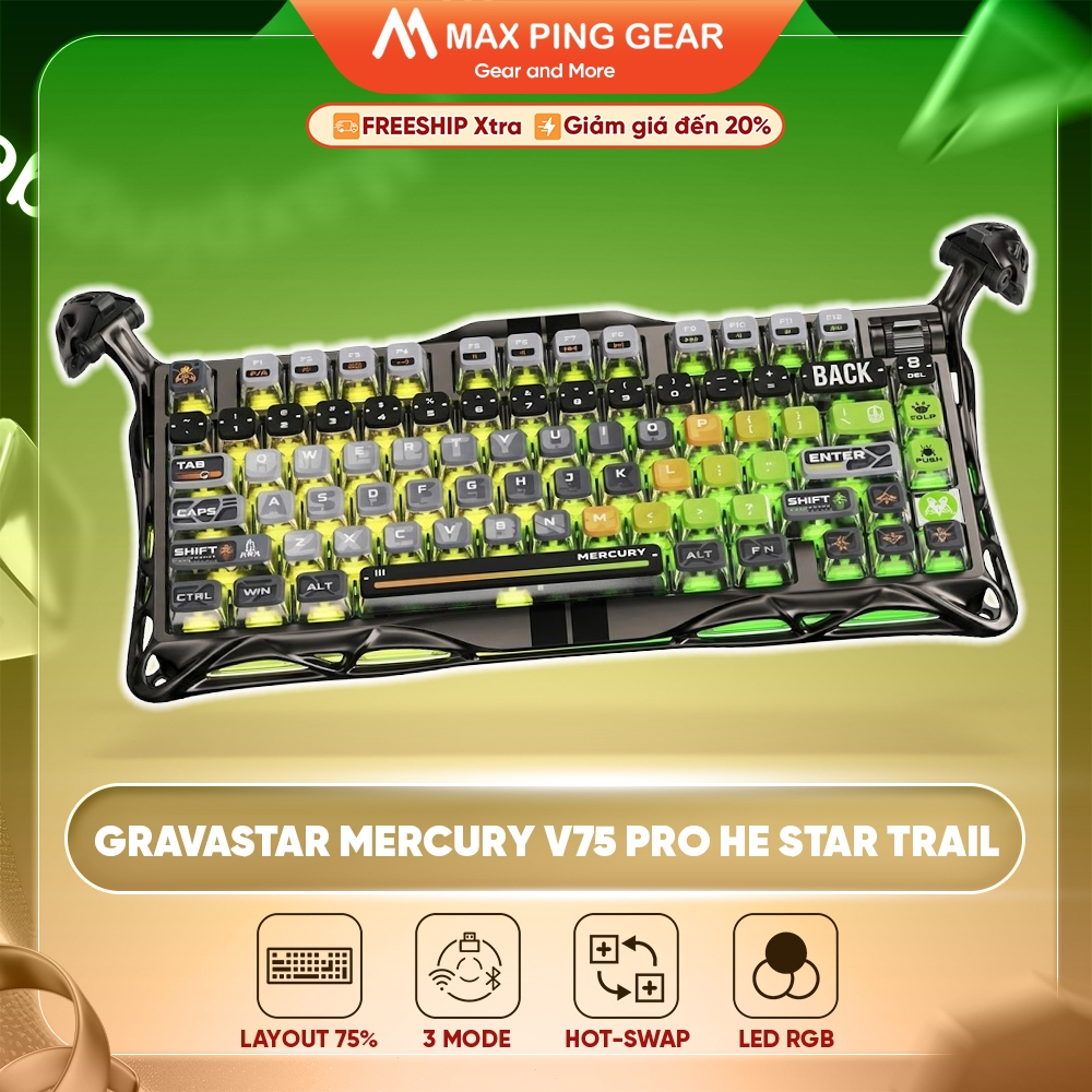 [HỎA TỐC] Bàn phím cơ Gaming Gravastar Mercury V75 PRO HE Star Trail - Maxpinggear