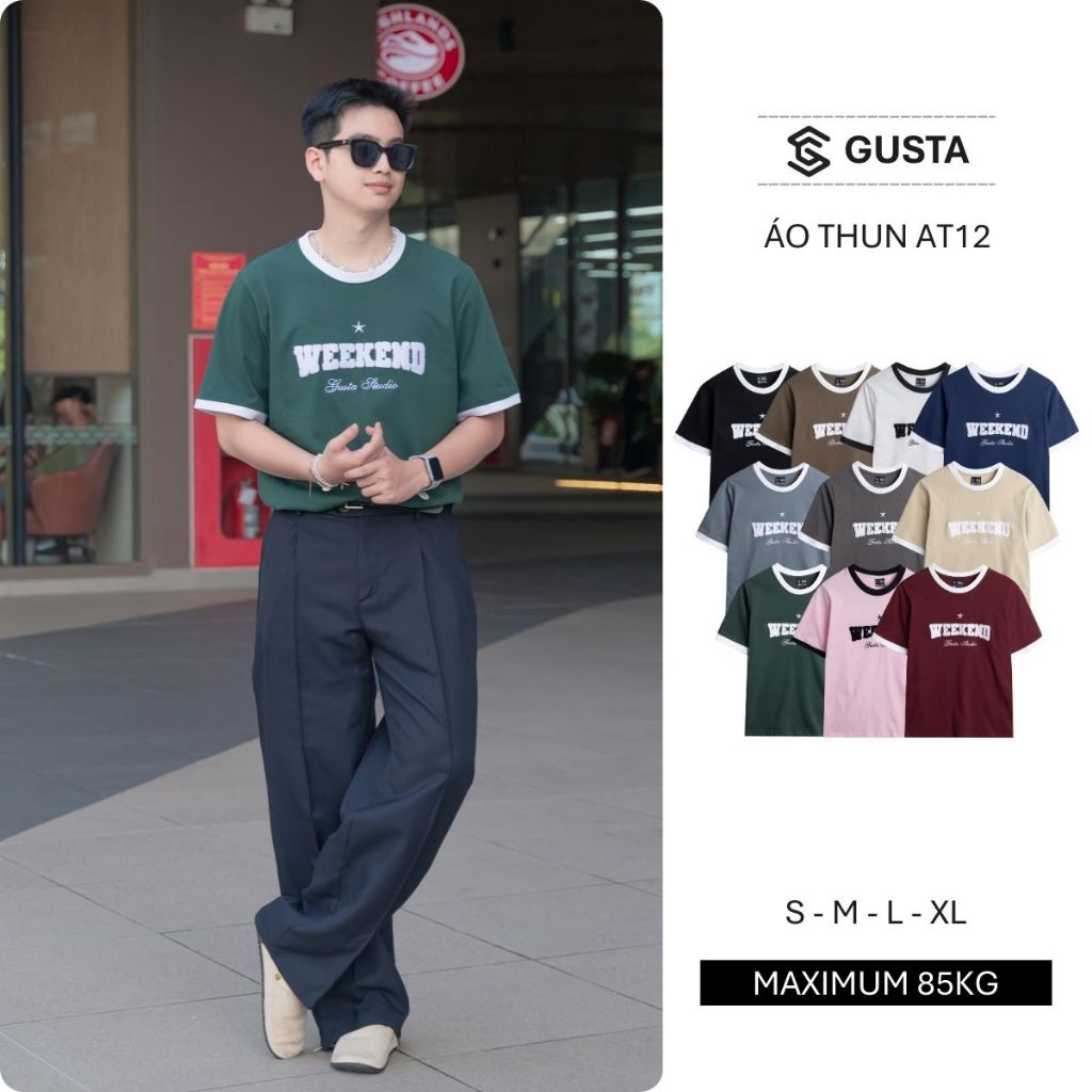 Áo Thun Nam Gusta Thêu Xù Weekend Chất Liệu Vải Cotton 2 Chiều Co Giãn Thoáng Mát  AT12