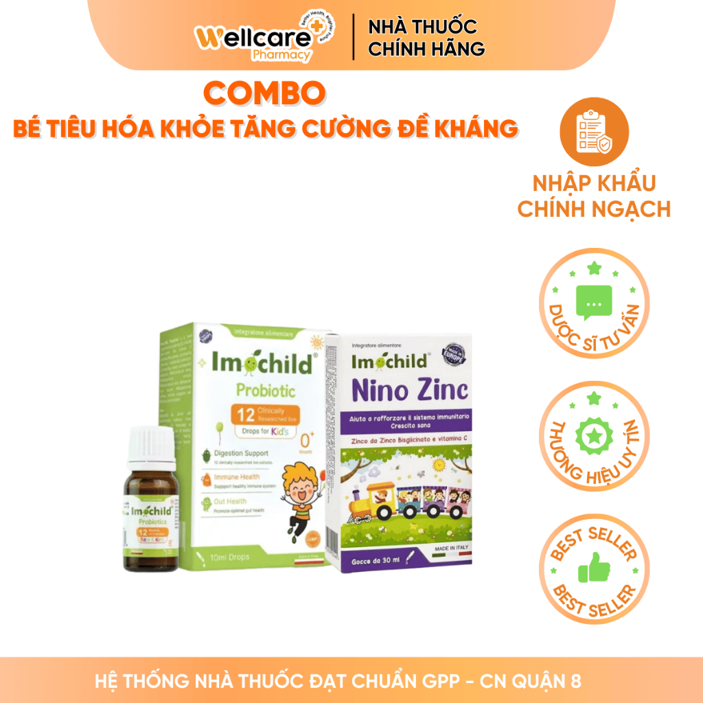COMBO Men Imochild 12 chủng ,Nino ZinC Bé Tiêu Hóa Khỏe , Tăng Cường Đề Kháng
