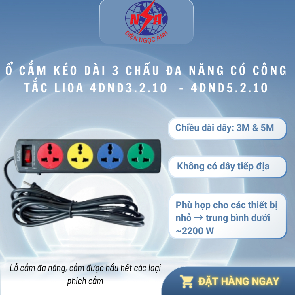 Ổ CẮM KÉO DÀI 3 CHẤU ĐA NĂNG CÓ CÔNG TẮC LIOA 4DND3.2.10  - 4DND5.2.10
