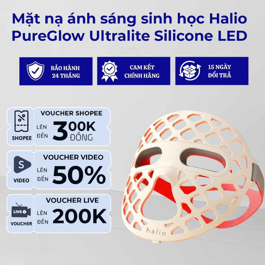 Mặt Nạ Ánh Sáng Halio PureGlow Ultralite Silicone LED Face Mask | Hàng Chính Hãng BH 12 Tháng