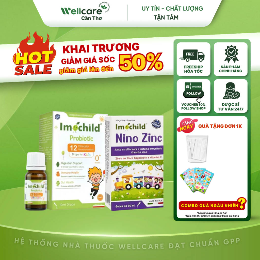 COMBO Men Imochild 12 chủng ,Nino ZinC Bé Tiêu Hóa Khỏe , Tăng Cường Đề Kháng