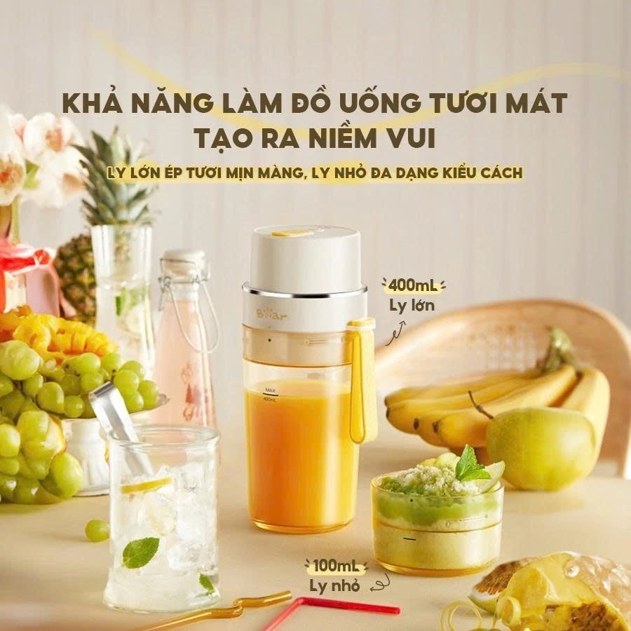 Máy Xay Sinh Tố Cầm Tay 0.1L & 0.4L Bear BL-4H05Z (9LLJ-K05V8) | 70W - Sạc Pin | BH Chính Hãng 18T