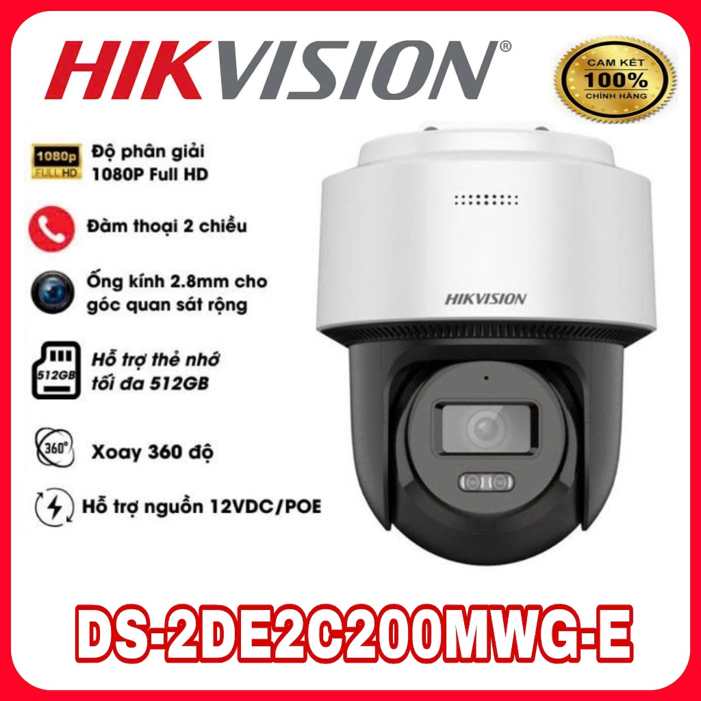 Camera IP Mini PT Smart Hybird Light 2MP HIKVISION DS-2DE2C200MWG-E