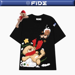  Áo thun JoyBear FIDE TEEDY phông cotton unisex nam nữ Form rộng cổ tròn áo đính gấu - AT224 KÈM GẤU  