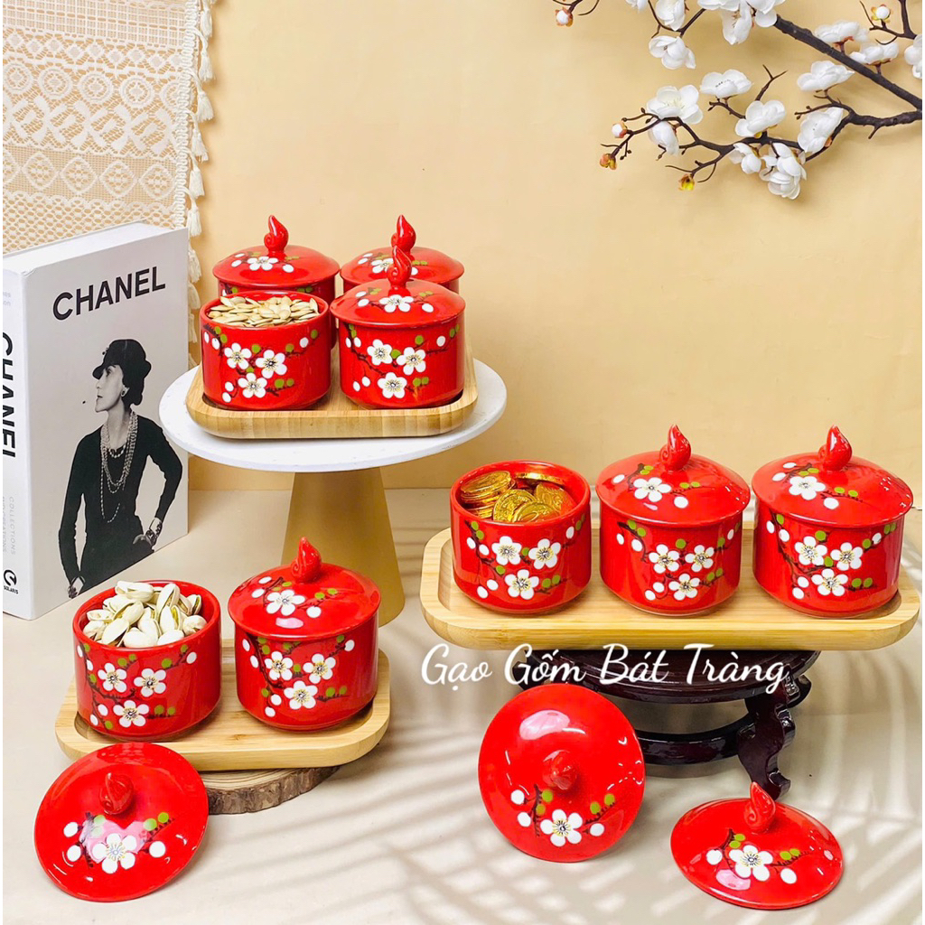 🌸Bộ Khay Sứ Đựng Mứt Tết,Khay Bánh Kẹo,Hũ Sứ Đựng Ô Mai,Khay Sứ Có Nắp Đựng Thực Phẩm Bánh Kẹo Tết V