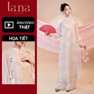  Áo dài Tết Ngọc Tiên thiết kế La.na Design thêu hoa thủy tiên tinh xảo chất tơ kính cao cấp - SD360  TẶNG KÈM TÚI  