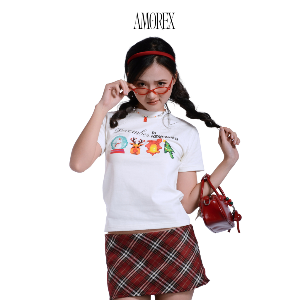 Áo Thun Baby Tee AMOREX - Xmas Elements December Cổ Tròn Màu Trắng