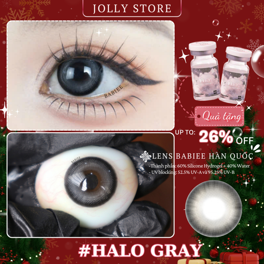 Lens Halo Gray BABIEE EYES Kính áp tròng JOLLY STORE giãn vừa