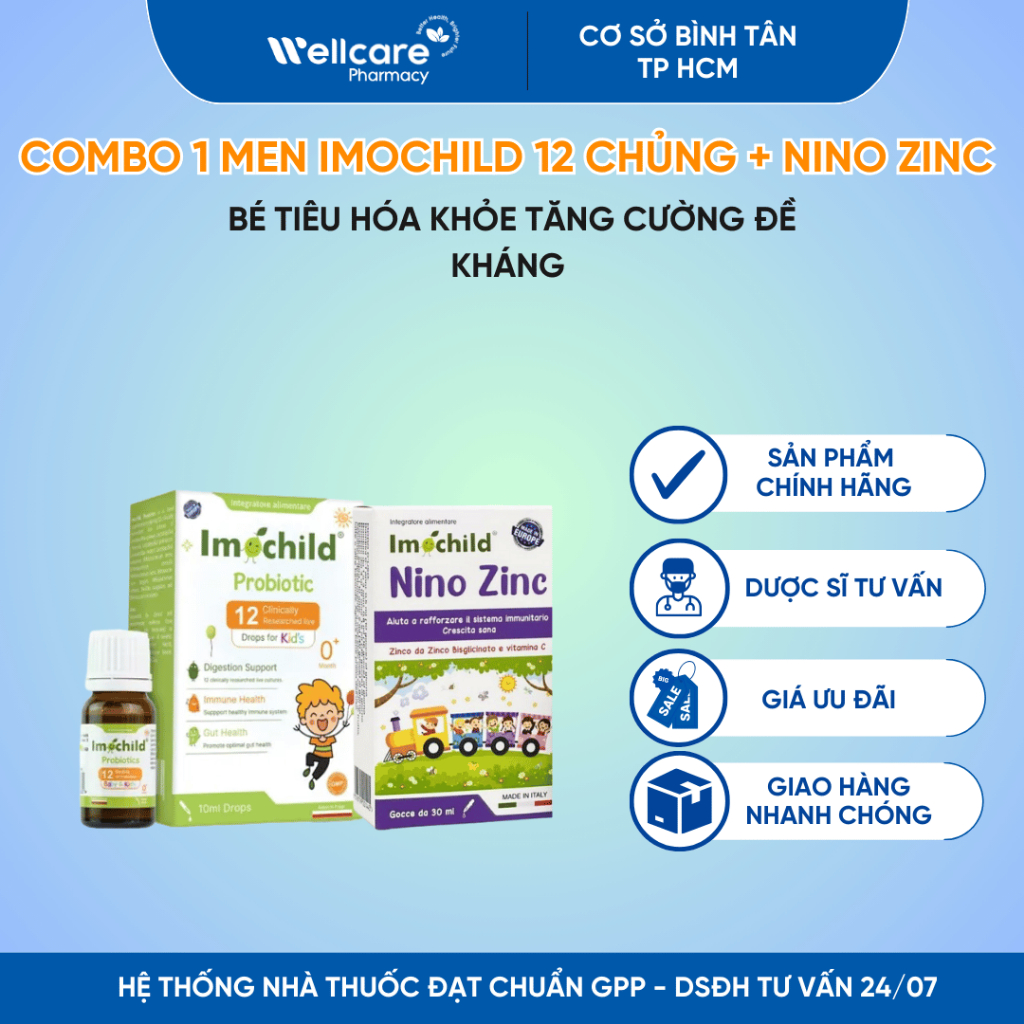 COMBO Men Imochild 12 chủng ,Nino ZinC Bé Tiêu Hóa Khỏe , Tăng Cường Đề Kháng