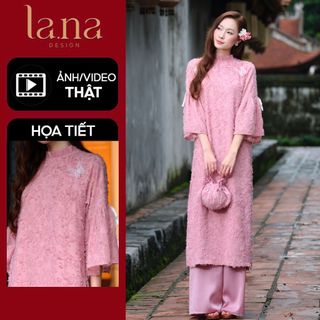  Set áo dài Tết Châu Liên thiết kế La.na design chất áo tơ lông mềm phối lụa ngọc trai   tặng kèm túi  - SD013 