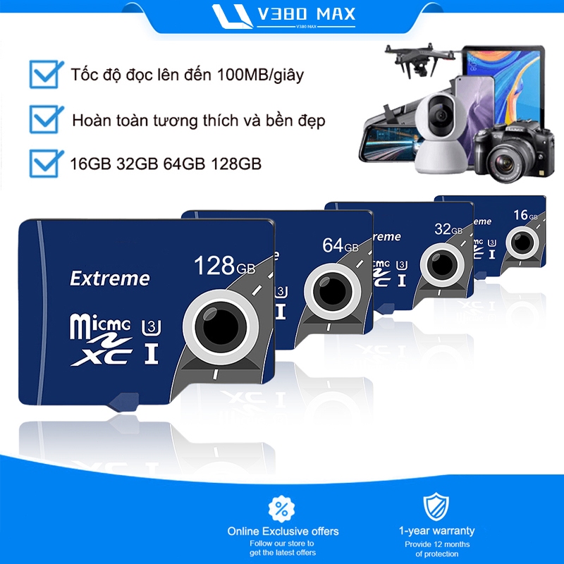 V380 Max Thẻ nhớ Micro SD 16G/32G/64G/128G/ - tốc độ cao chuyện dụng cho Camera Smartphone
