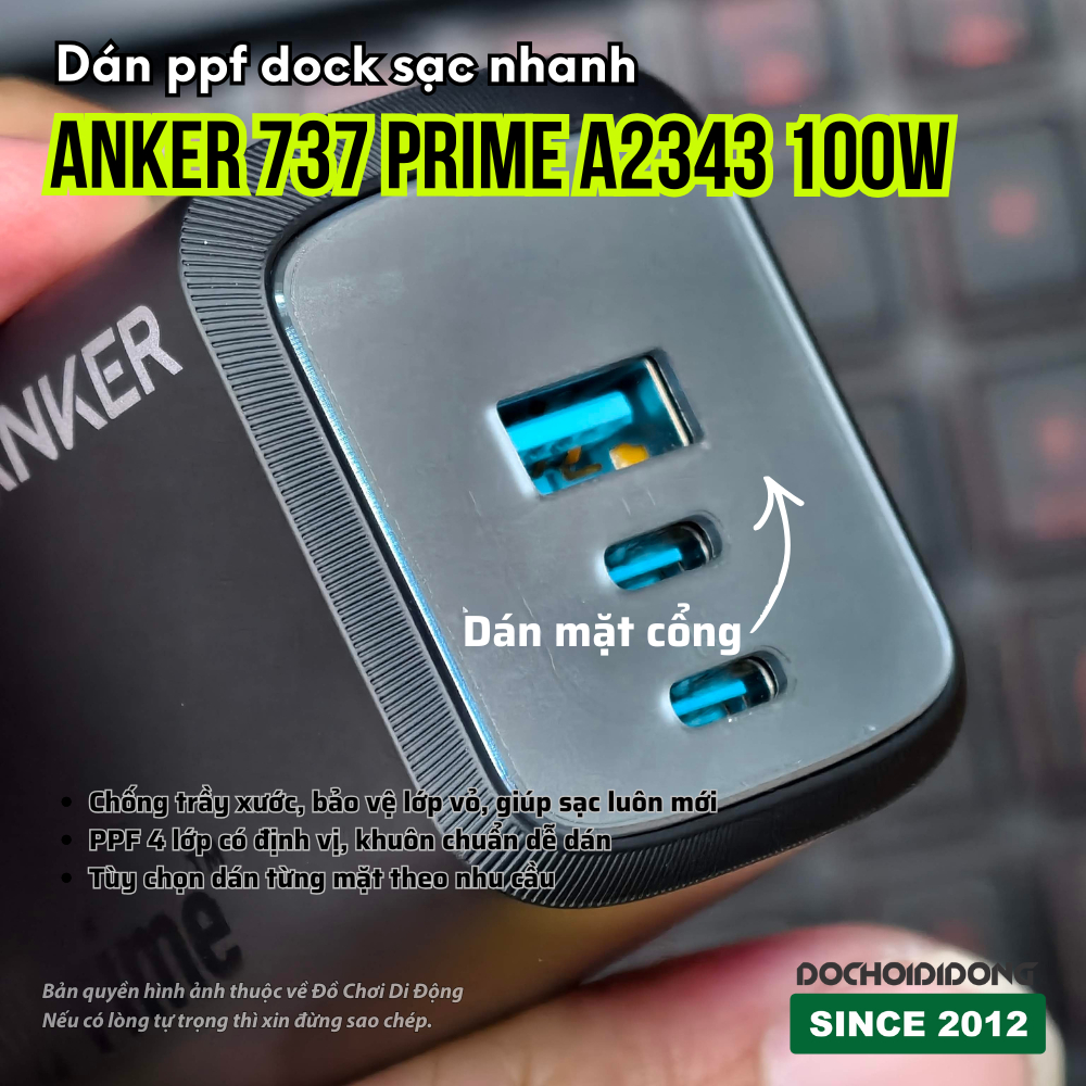 Dán PPF Nhám Chống Trầy Xước Củ Sạc Anker Prime 100W GaN A2343 (Full Body/Mặt Cổng)