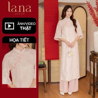  Set áo dài Tết thiết kế Lana Châu Sa chất áo tơ lông mềm phối lụa ngọc trai cùng họa tiết nơ nổi bật-SD011 