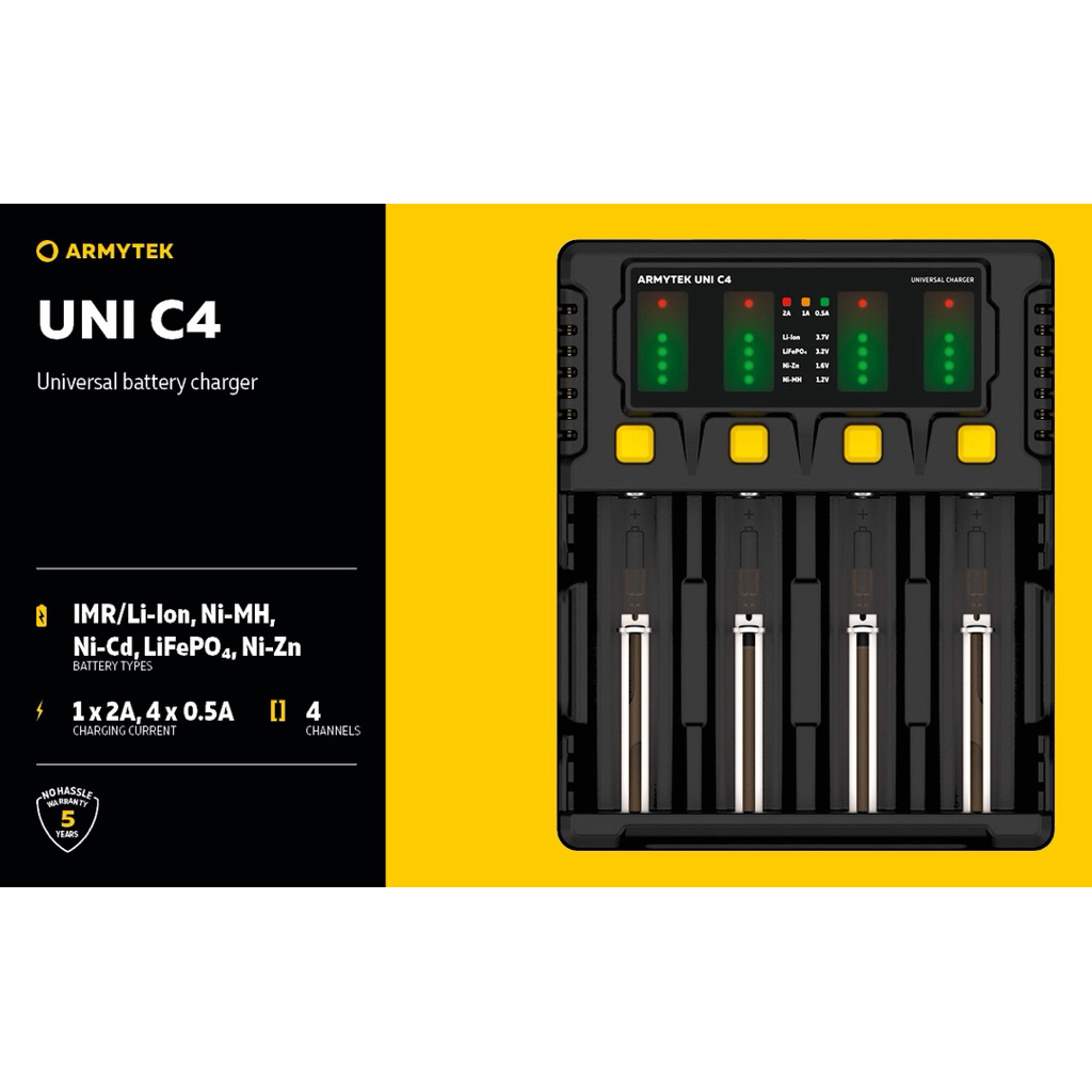 Armytek Uni C4 Plug Type C Sạc 4 Slot 2A/1slot
