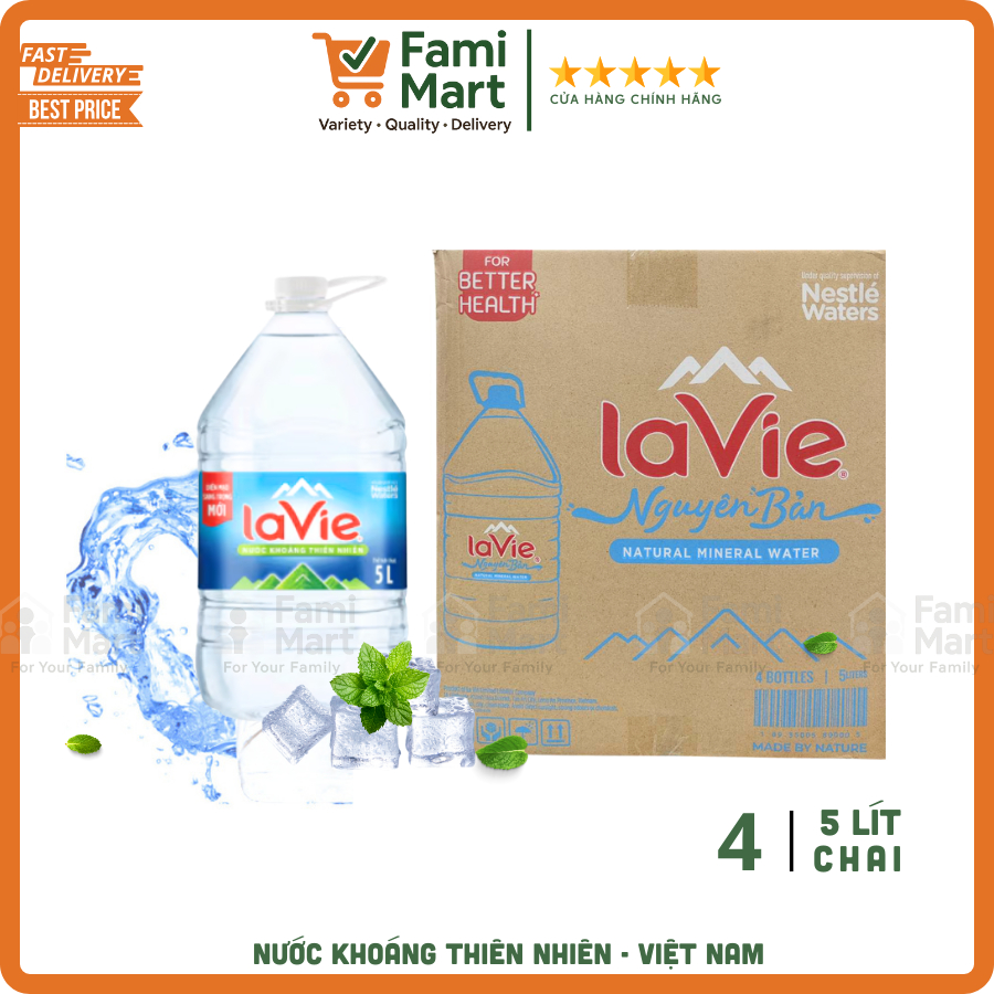 [Hỏa Tốc HCM] [Thùng 4 chai] Nước khoáng LAVIE 5 Lít_famimart