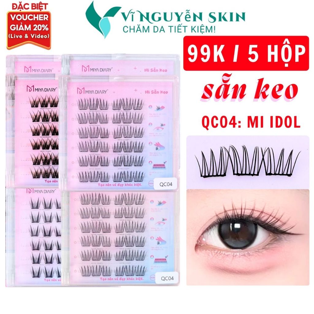 Lông Mi Giả SẴN KEO 99K/5 hộp, Mẫu Mi Idol, Có Thể Tái Sử Dụng Mềm Mại Tự Nhiên