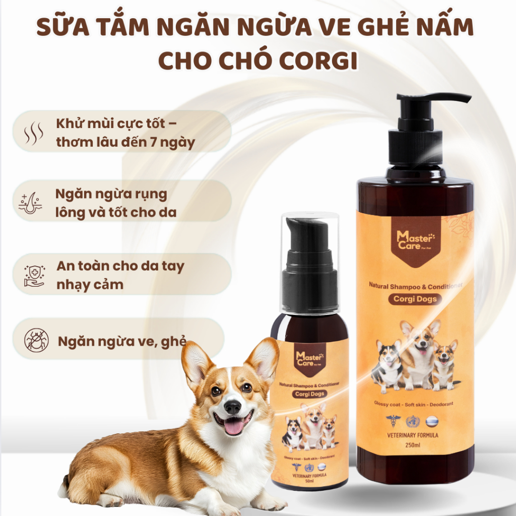 Sữa Tắm Siêu Thơm Lâu MasterCare Cho Chó Corgi Giúp Khử Mùi Giảm Rụng Lông Dưỡng Lông Mềm Mượt