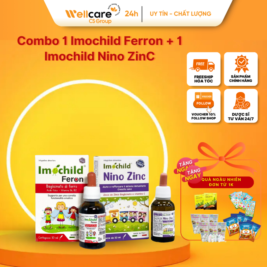 COMBO Imochild Ferron , Nino ZinC Tăng Cường Sức Khỏe Phòng Ngừa Thiếu Máu Thiếu Sắt Cho Bé