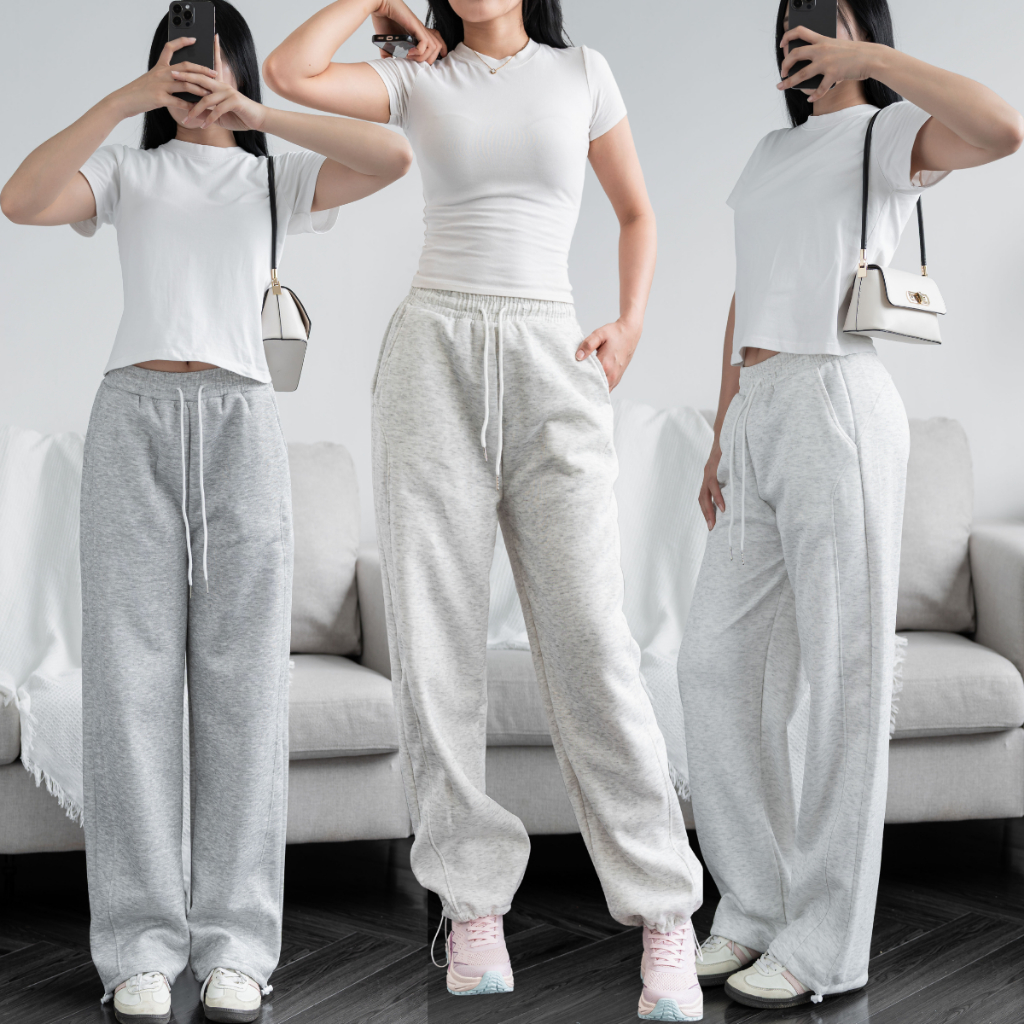 Quần Ống Rộng Nỉ 2 Da Ép Mịn Chun Co Dãn Dày Dặn, Quần Nữ Form Rộng Nỉ Bông Mặc Thu Đông