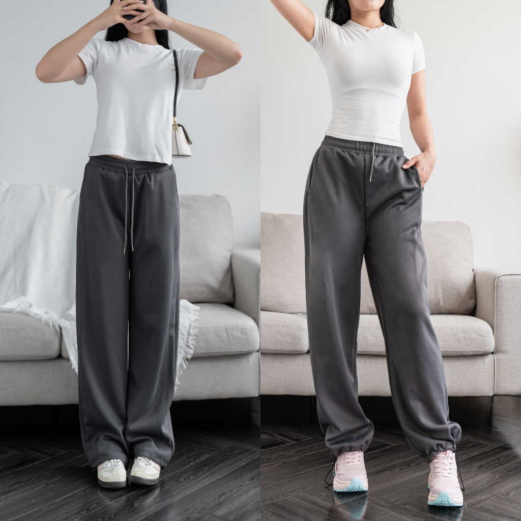 Quần Ống Rộng Nỉ 2 Da Ép Mịn Chun Co Dãn Dày Dặn, Quần Nữ Form Rộng Nỉ Bông Mặc Thu Đông | BigBuy360 - bigbuy360.vn