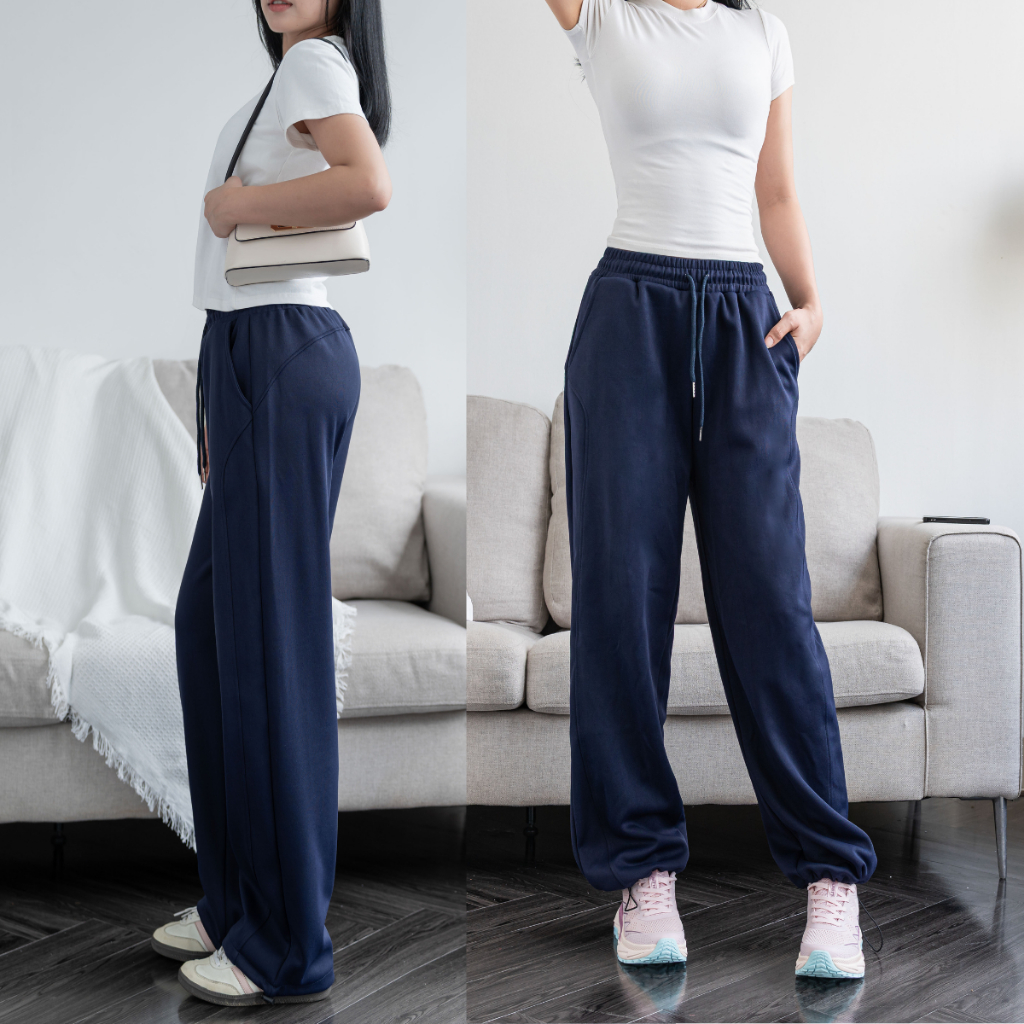 Quần Ống Rộng Nỉ 2 Da Ép Mịn Chun Co Dãn Dày Dặn, Quần Nữ Form Rộng Nỉ Bông Mặc Thu Đông | BigBuy360 - bigbuy360.vn