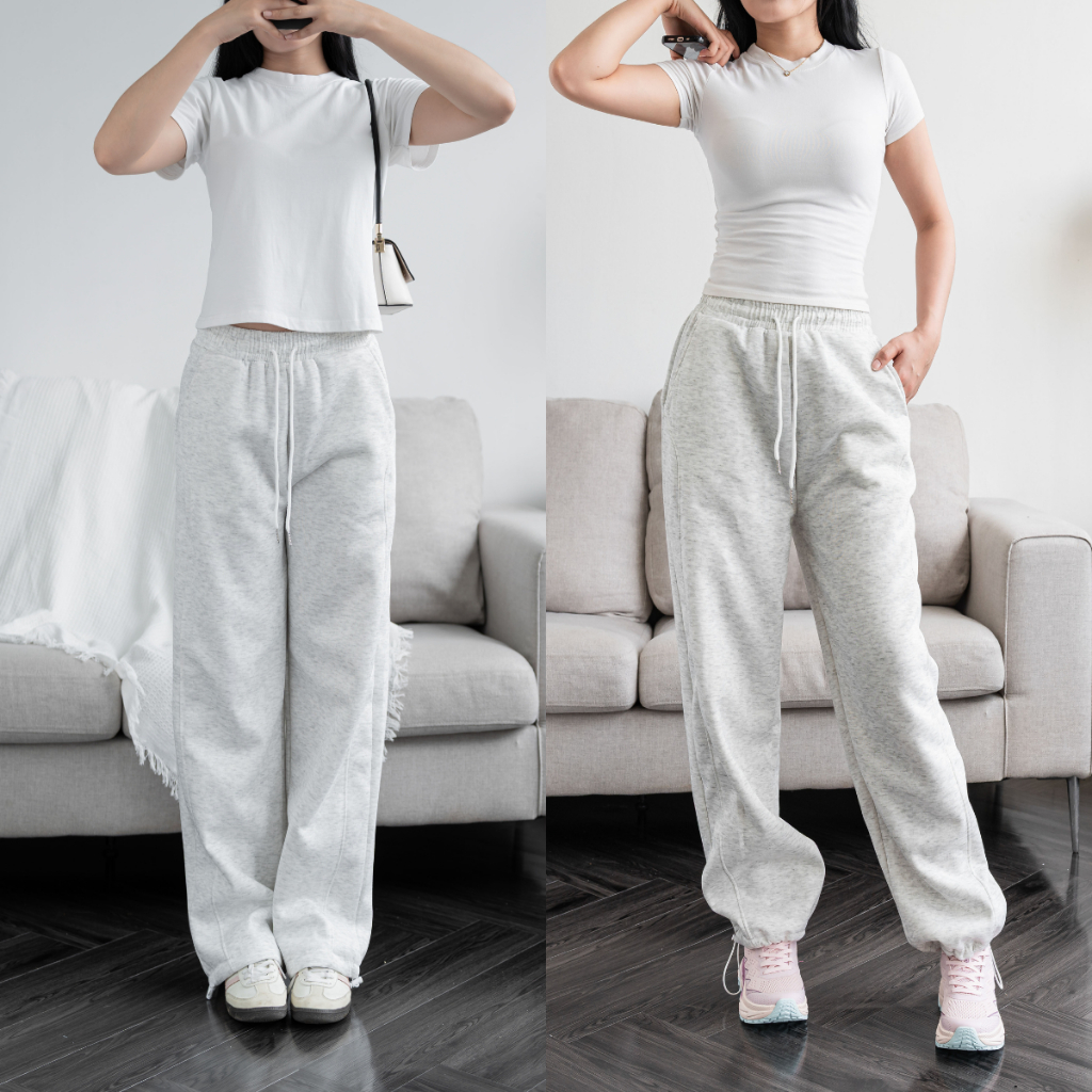 Quần Ống Rộng Nỉ 2 Da Ép Mịn Chun Co Dãn Dày Dặn, Quần Nữ Form Rộng Nỉ Bông Mặc Thu Đông | BigBuy360 - bigbuy360.vn