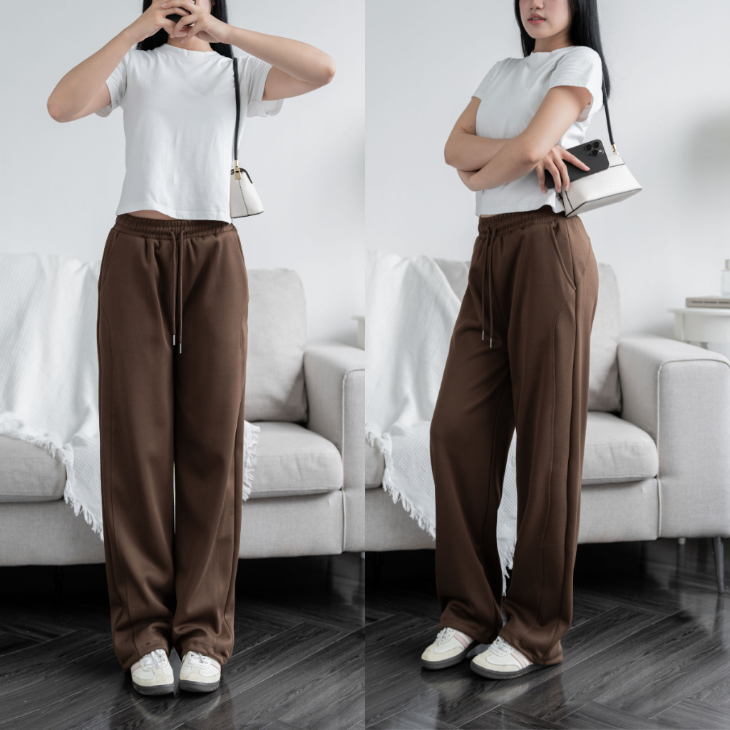 Quần Ống Rộng Nỉ 2 Da Ép Mịn Chun Co Dãn Dày Dặn, Quần Nữ Form Rộng Nỉ Bông Mặc Thu Đông | BigBuy360 - bigbuy360.vn