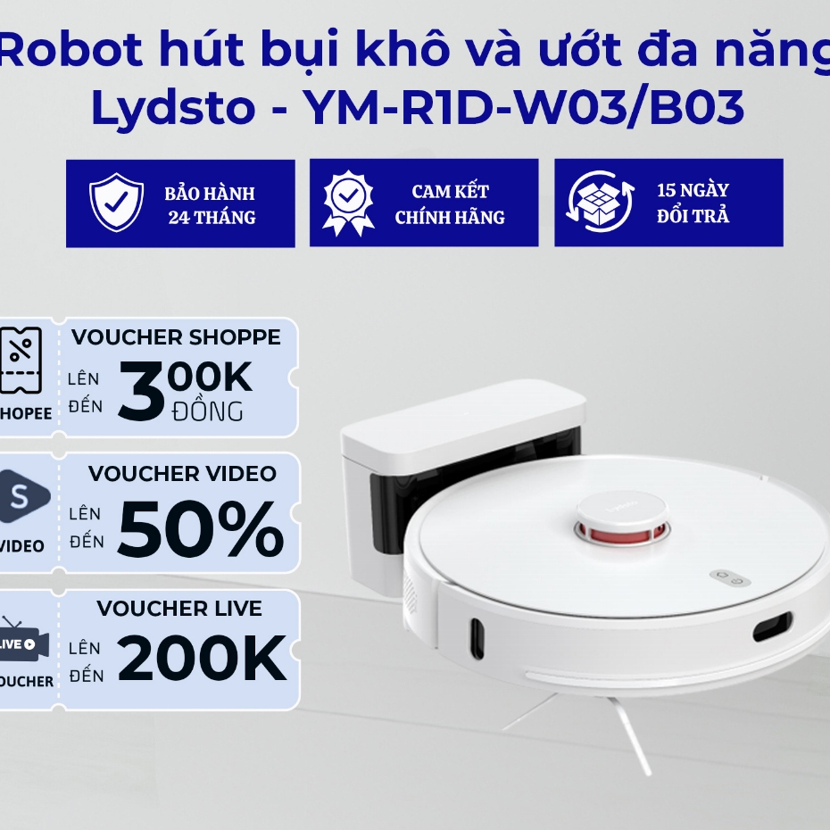 Robot hút bụi khô và ướt đa năng Lydsto - YM-R1D-W03/B03 Điều khiển qua điện thoại