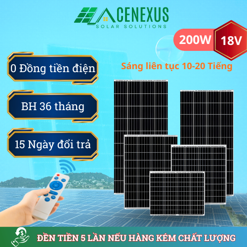 Tấm thu năng lượng mặt trời Mono ACENEXUS 200W 18V - Cao cấp, hiệu suất cao, sạc nhanh, chống nước