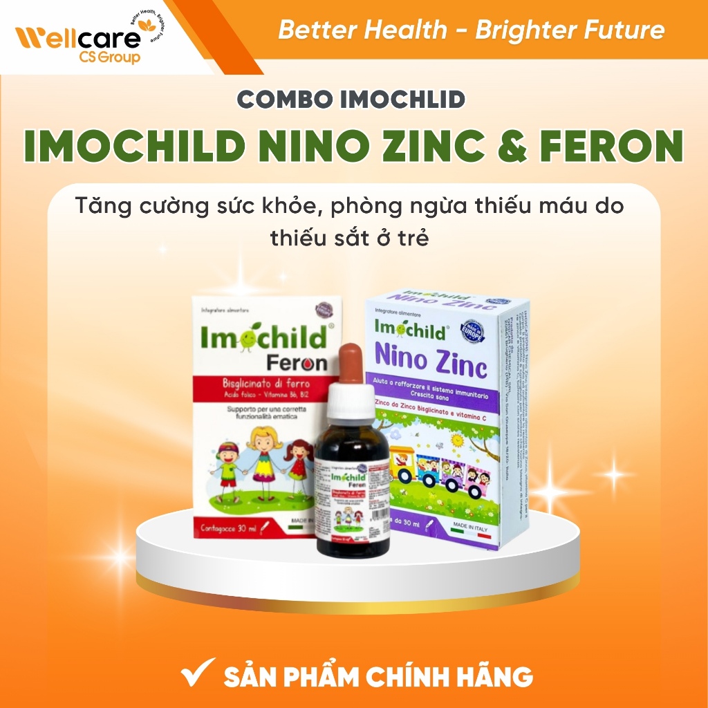 [Quà tặng kèm] Combo Imochild Nino ZinC & Imochild Feron bổ sung sắt, kẽm, vitamin tăng sức đề kháng