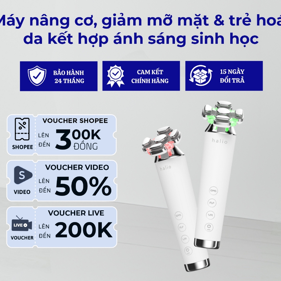 Máy Nâng Cơ, Giảm Mỡ Mặt & Trẻ Hoá Da kết hợp Ánh Sáng Sinh Học Halio RevitaWave - Hàng Chính Hãng