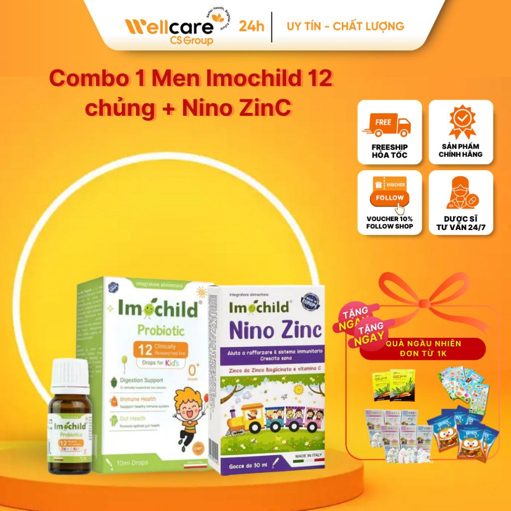 COMBO Men Imochild 12 chủng ,Nino ZinC Bé Tiêu Hóa Khỏe , Tăng Cường Đề Kháng