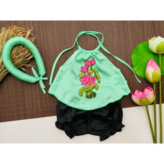  Set yếm lụa thêu hoa sang chảnh cho bé gái 3–17kg kèm mấn- YDL5 