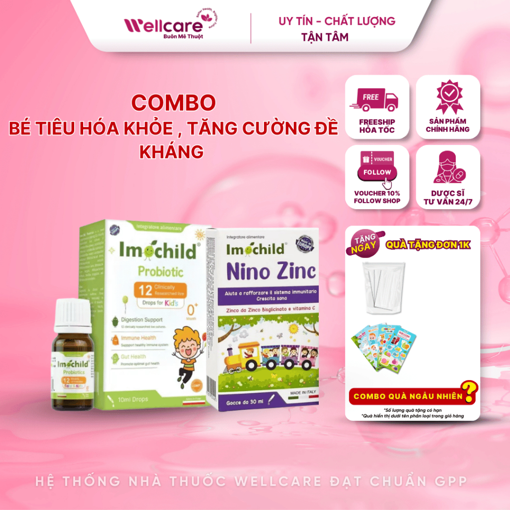 [CHÍNH HÃNG] COMBO Men Imochild 12 chủng ,Nino ZinC Bé Tiêu Hóa Khỏe , Tăng Cường Đề Kháng