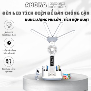  Đèn học tích điện chống cận Pin 10000mAh màn hình Led Đèn bàn 4 cánh tích hợp quạt Nhiều chế độ sáng 