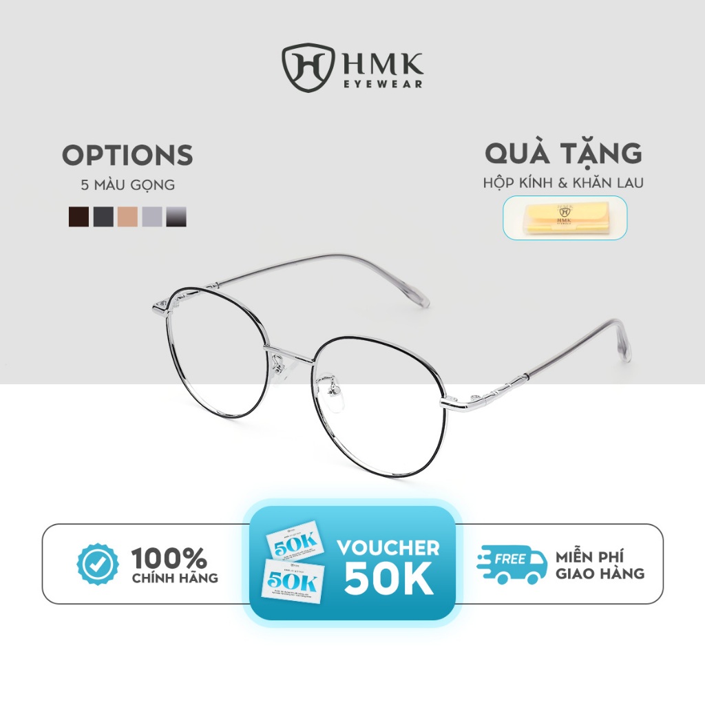 Kính Mắt Tròn HMK Eyewear Form Nhỏ Thời Trang Nam Nữ Kim Loại Hạn Chế Rỉ Có Thể Lắp Cận - ECKL0121